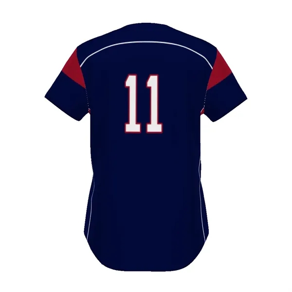 Ladies' Sublimated Two-Button Performance Mesh Softball Jersey. 92% polyester/8% spandex.... from ASI 37461 Augusta Sportswear