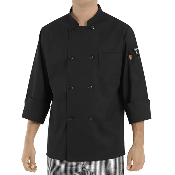 Black traditional chef coat, double breasted with eight black pearl buttons.... from ASI 84358 S&S Activewear