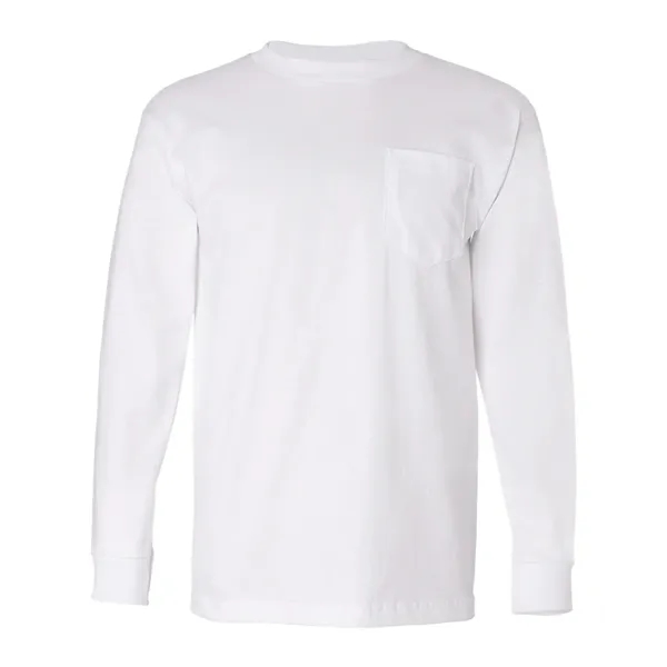 Adult USA made heavyweight 100% cotton long sleeve t-shirt with pocket.... from ASI 84358 S&S Activewear
