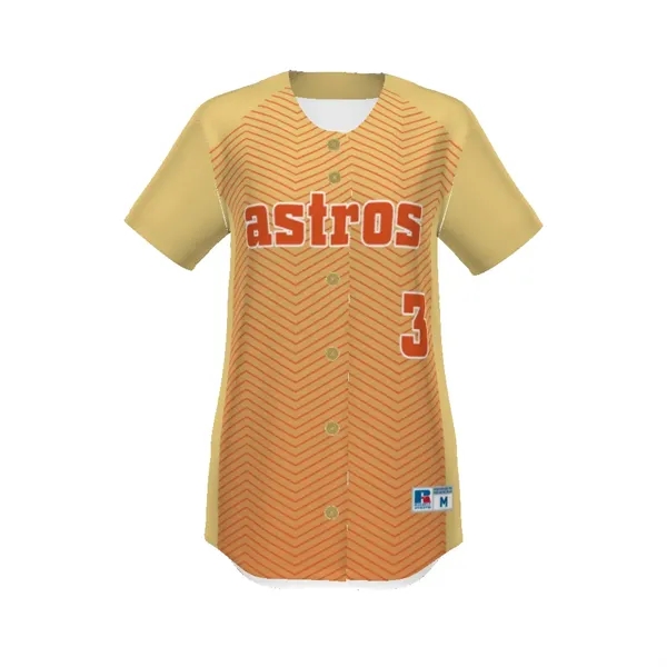 Ladies' Sublimated Full-Button Softball Jersey. 92% polyester/8% spandex.... from ASI 37461 Augusta Sportswear