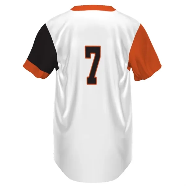 Youth Faux Full-Button Baseball Jersey. 92% polyester/8% spandex ventilated stretch mesh.... from ASI 37461 Augusta Sportswear
