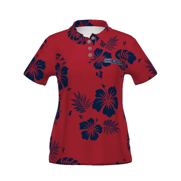 Custom ladies' sublimated polo with four-button placket, self-fabric collar and high... from ASI 37461 Augusta Sportswear