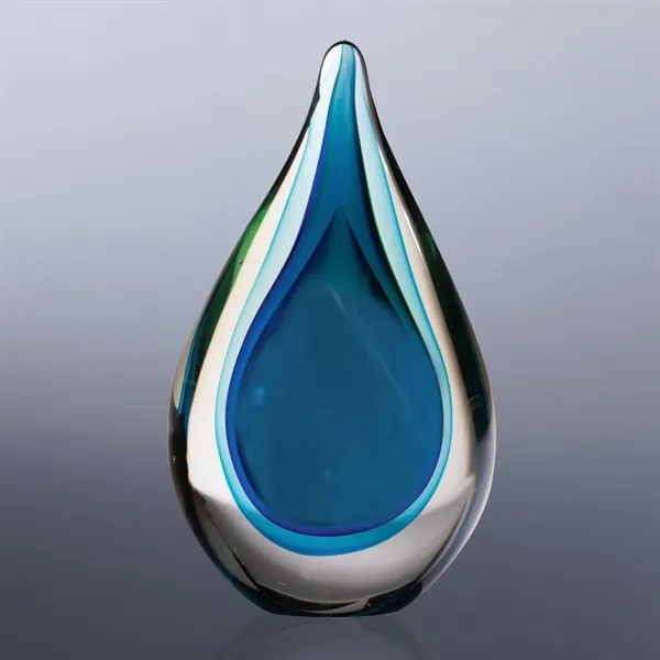 6.75" x 3.25" x 2.75" raindrop inspired glass award with black... from ASI 68507 The Magnet Group / Benchmark Crystal & Clocks