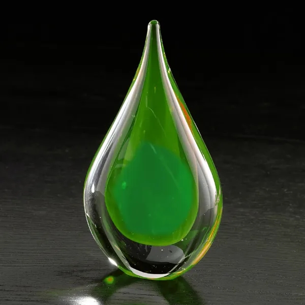 6.75" x 3.25" x 2.75" raindrop inspired glass award with black... from ASI 68507 The Magnet Group / Benchmark Crystal & Clocks