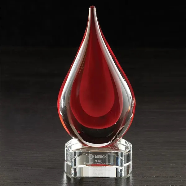 Raindrop inspired art glass award with clear base.... from ASI 68507 The Magnet Group / Benchmark Crystal & Clocks