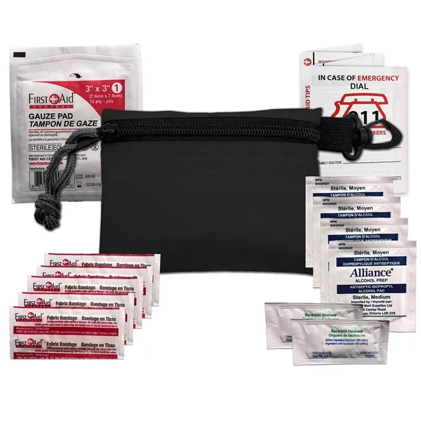 First aid kit with a carabiner pouch, first aid instruction card,... from ASI 84514 Safety Made