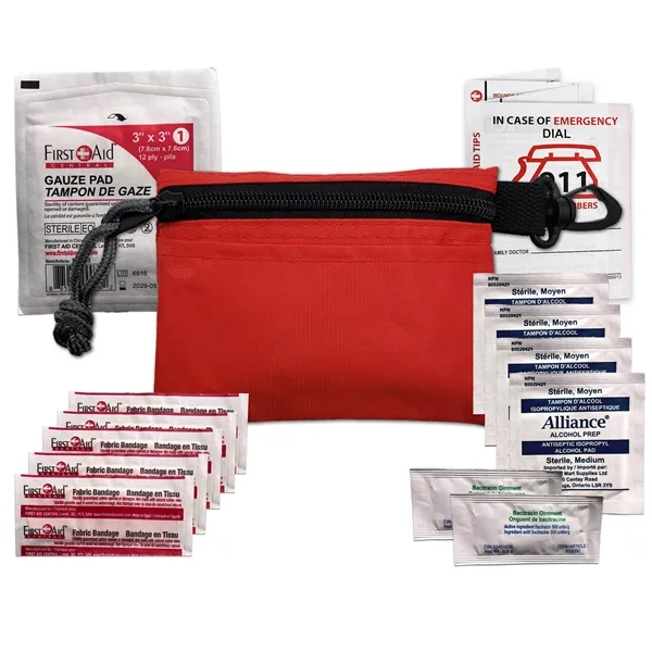 First aid kit with a carabiner pouch, first aid instruction card,... from ASI 84514 Safety Made