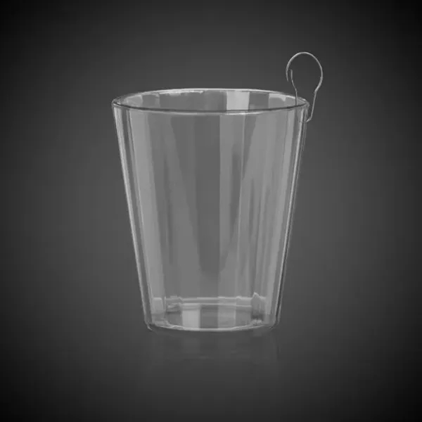 Clear plastic 2 ounce shot glass on J-hook for hanging from... from ASI 42016 Brighter Promotions Inc