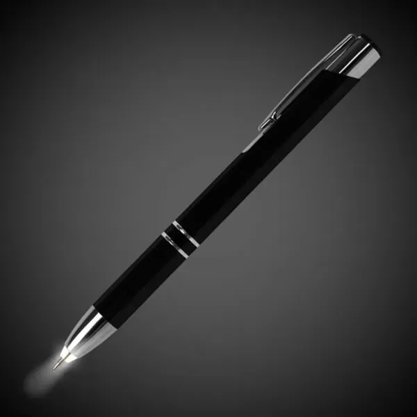 Black metallic ballpoint pen with a LED light-up tip.... from ASI 42016 Brighter Promotions Inc