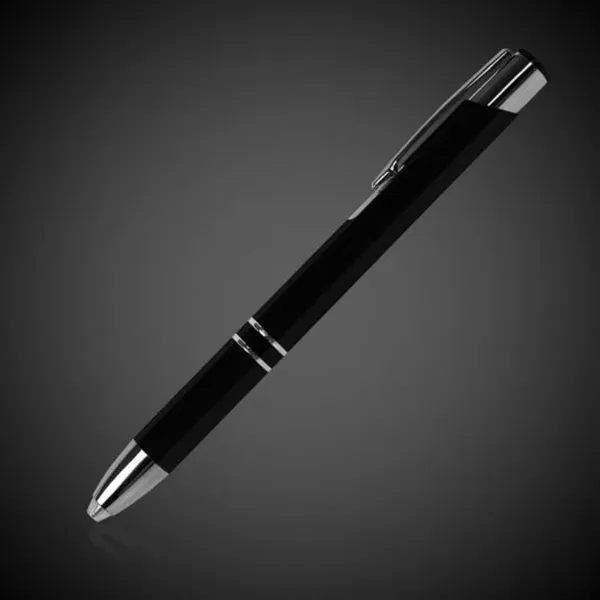 Black metallic ballpoint pen with a LED light-up tip.... from ASI 42016 Brighter Promotions Inc