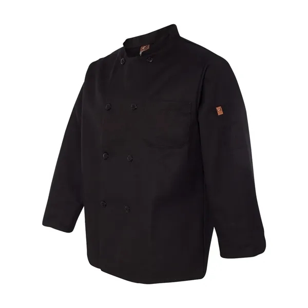 Black traditional chef coat, double breasted with eight black pearl buttons.... from ASI 84358 S&S Activewear