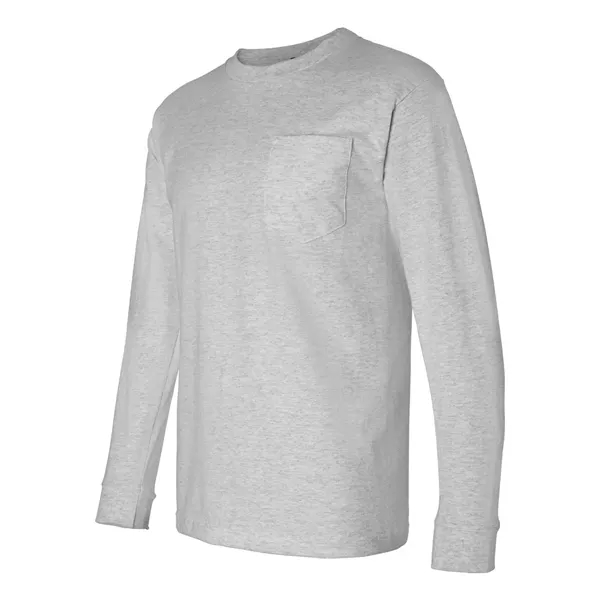 Adult USA made heavyweight 100% cotton long sleeve t-shirt with pocket.... from ASI 84358 S&S Activewear