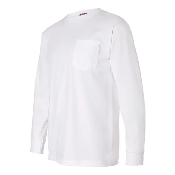 Adult USA made heavyweight 100% cotton long sleeve t-shirt with pocket.... from ASI 84358 S&S Activewear