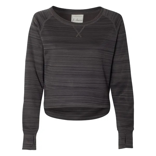 Women's striped polyester fleece crewneck sweatshirt with a high front hem... from ASI 84358 S&S Activewear