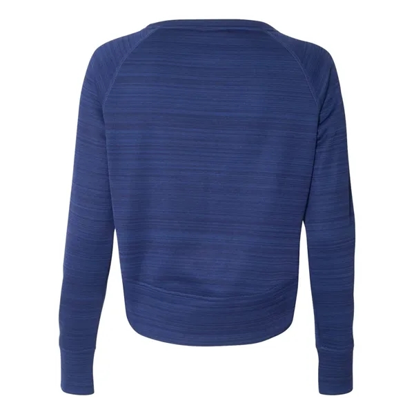 Women's striped polyester fleece crewneck sweatshirt with a high front hem... from ASI 84358 S&S Activewear