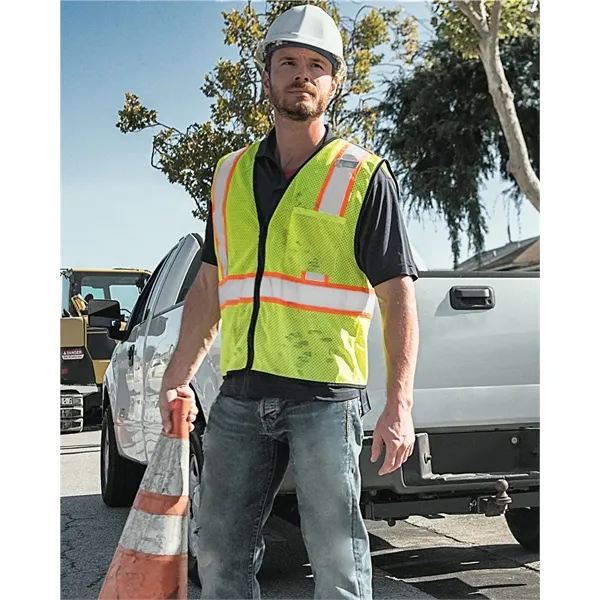 Economy vest with contrast zipper front and 2" wide reflective material... from ASI 84358 S&S Activewear