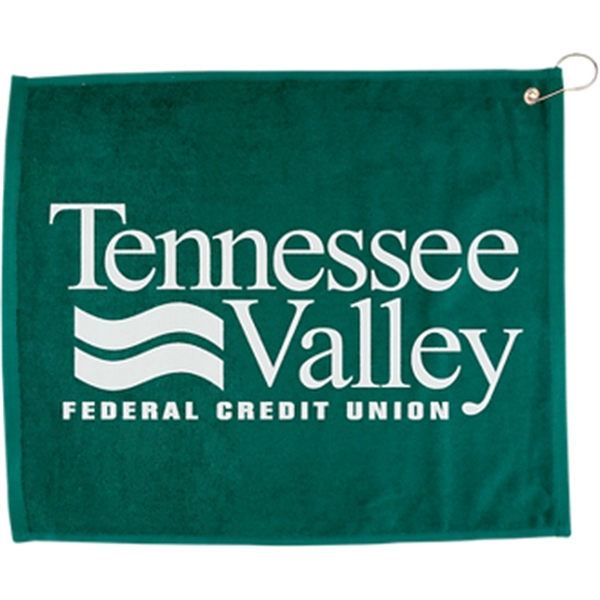 15" x 18" cotton velour hemmed golf towel with brass grommet... from ASI 57653 Gold Bond