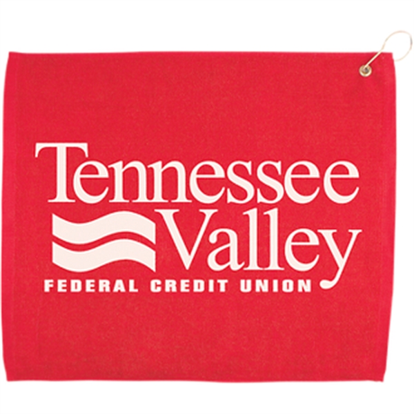 15" x 18" cotton velour hemmed golf towel with brass grommet... from ASI 57653 Gold Bond