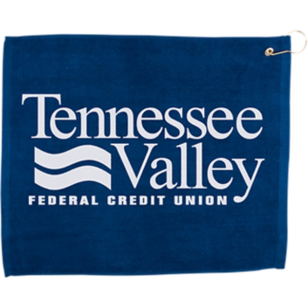 15" x 18" cotton velour hemmed golf towel with brass grommet... from ASI 57653 Gold Bond