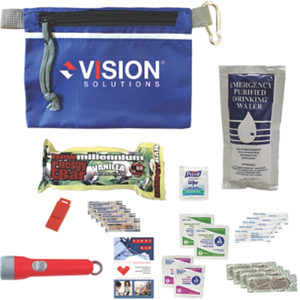 Disaster prep kit with a blanket, whistle, first aid kit and... from ASI 57653 Gold Bond