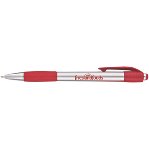 Pen with a rubber grip section, chrome accents, and pocket clip.... from ASI 57653 Gold Bond
