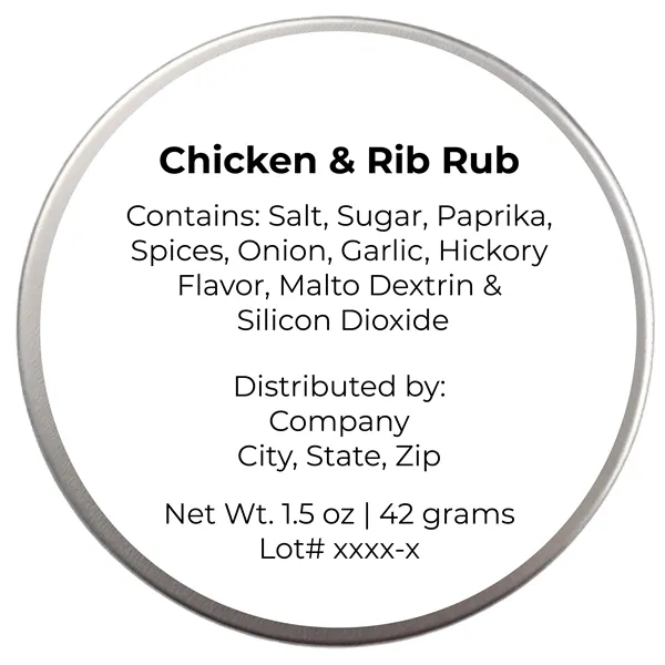 Two ounce gift tin filled with polybagged chicken and rib rub... from ASI 74601 Calico / Nuding Farms