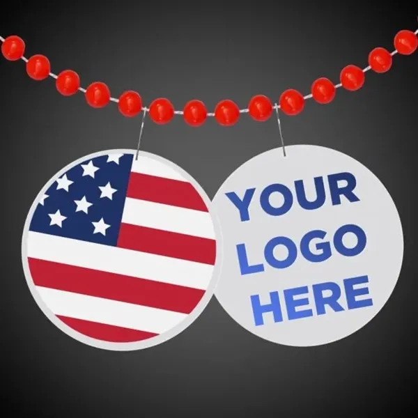 2.5" round medallion badge made of plastic with patriotic American flag... from ASI 42016 Brighter Promotions Inc
