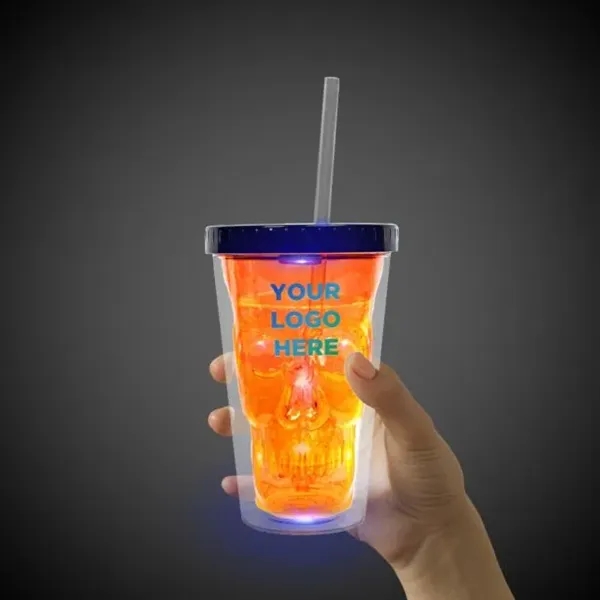 16 oz orange plastic cup features double walls and multicolor LED... from ASI 42016 Brighter Promotions Inc