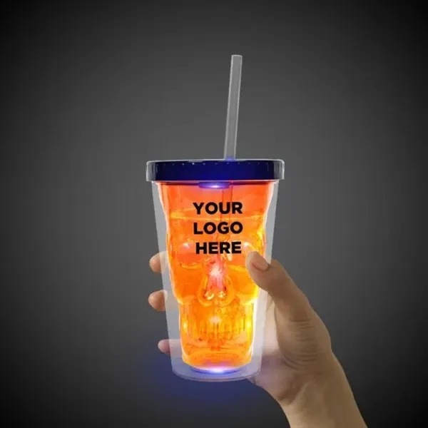 16 oz orange plastic cup features double walls and multicolor LED... from ASI 42016 Brighter Promotions Inc