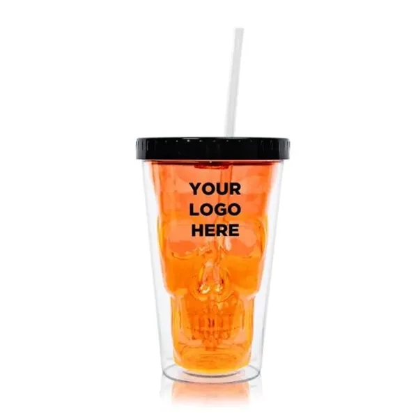 16 oz orange plastic cup features double walls and multicolor LED... from ASI 42016 Brighter Promotions Inc