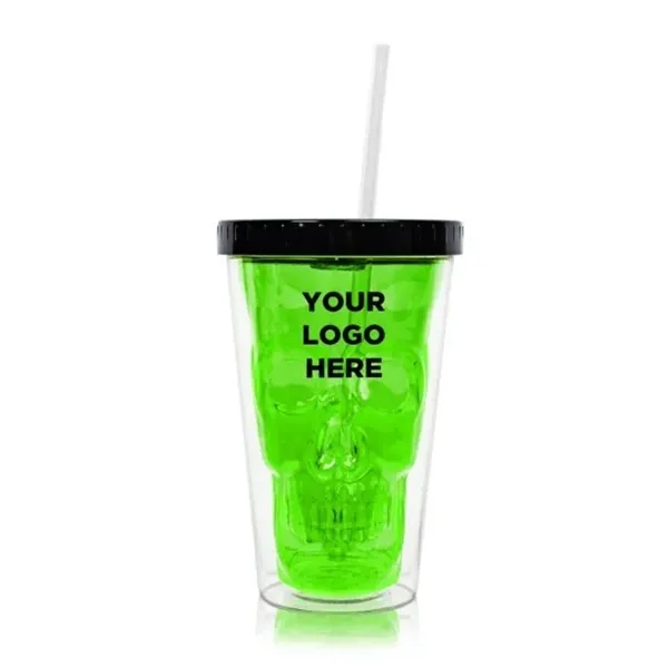 16 oz. green plastic cup with skull design, double wall insulation,... from ASI 42016 Brighter Promotions Inc