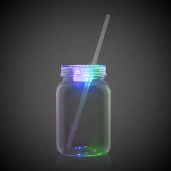 20 ounce plastic mason jar with LED light, screw-on lid and... from ASI 42016 Brighter Promotions Inc