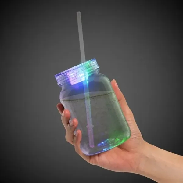20 ounce plastic mason jar with LED light, screw-on lid and... from ASI 42016 Brighter Promotions Inc