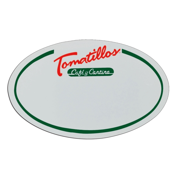 White lightweight plastic badge with safety pin or magnet backing, optional... from ASI 77280 Pepco Poms / Pepco Poms