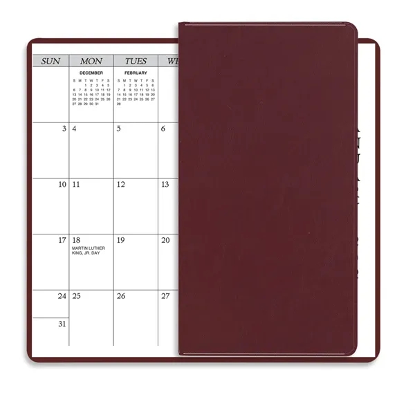 6.75"H x 3.62"W 14-month pocket planner with executive vinyl cover.... from ASI 54040 Fey Promo / Fey Calendar Impressions