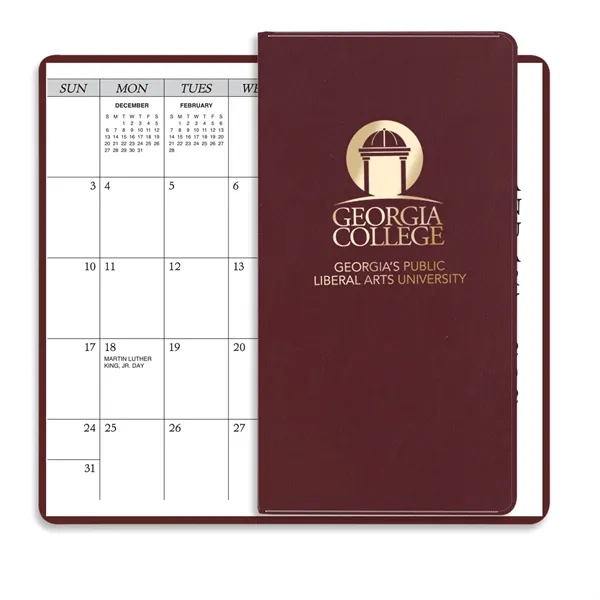 6.75"H x 3.62"W 14-month pocket planner with executive vinyl cover.... from ASI 54040 Fey Promo / Fey Calendar Impressions