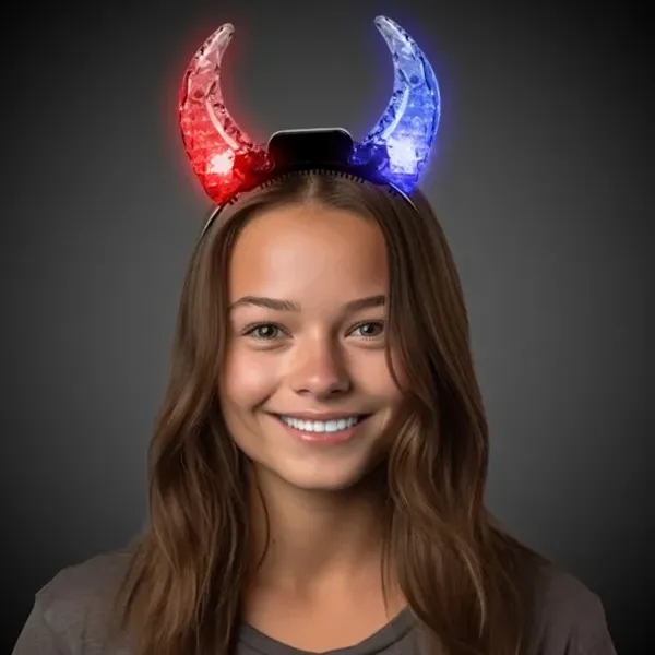 Light up crystal devil horns, mounted onto a black headband.... from ASI 42016 Brighter Promotions Inc