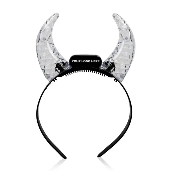 Light up crystal devil horns, mounted onto a black headband.... from ASI 42016 Brighter Promotions Inc