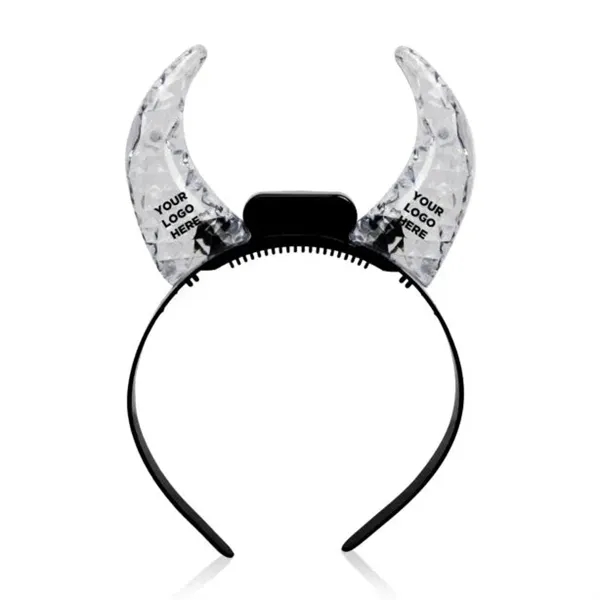 Light up crystal devil horns, mounted onto a black headband.... from ASI 42016 Brighter Promotions Inc