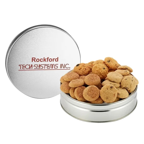 Small snack tin filled with Chocolate Chip, Oatmeal Raisin, and Snickerdoodle... from ASI 71685 Midnite Snax®
