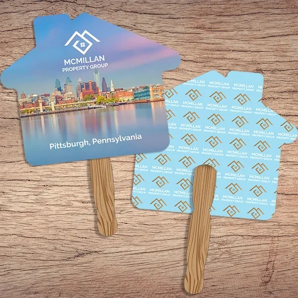 11.00"H x 8.50"W house shaped hand held 120 # paper fan... from ASI 54040 Fey Promo