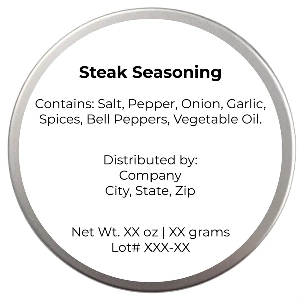 Four ounce gift tin with color label filled with polybagged steak... from ASI 74601 Calico