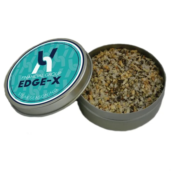 Four ounce gift tin with color label filled with polybagged steak... from ASI 74601 Calico