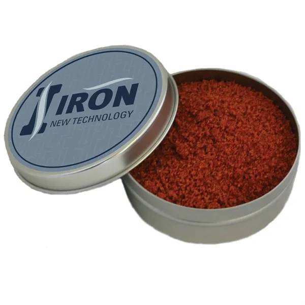 Four ounce gift tin with color label filled with polybagged chicken... from ASI 74601 Calico / Nuding Farms