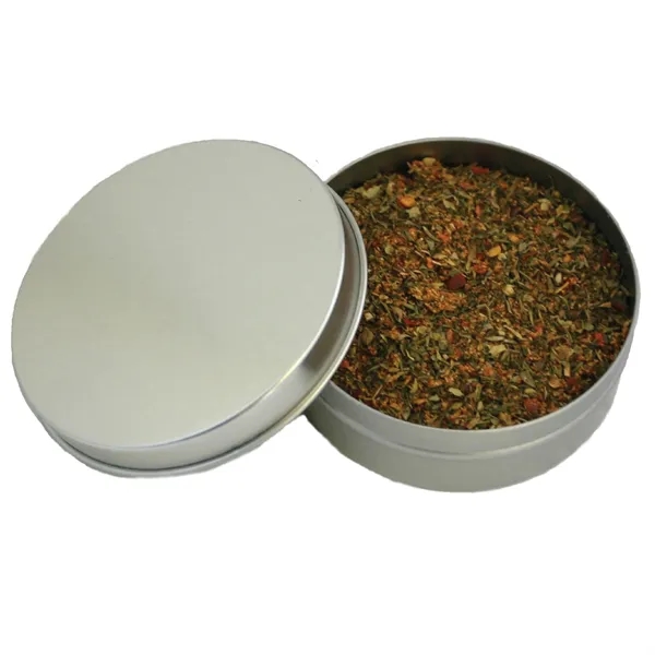 Four ounce gift tin with color label filled with polybagged Italian... from ASI 74601 Calico / Nuding Farms