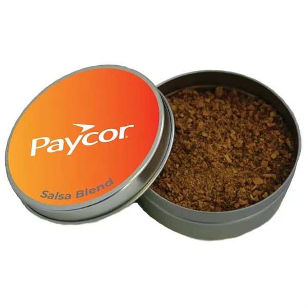 Four ounce gift tin filled with polybagged fresh salsa mixture with... from ASI 74601 Calico