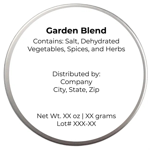 Four ounce gift tin filled with polybagged garden blend vegetable seasoning... from ASI 74601 Calico / Nuding Farms