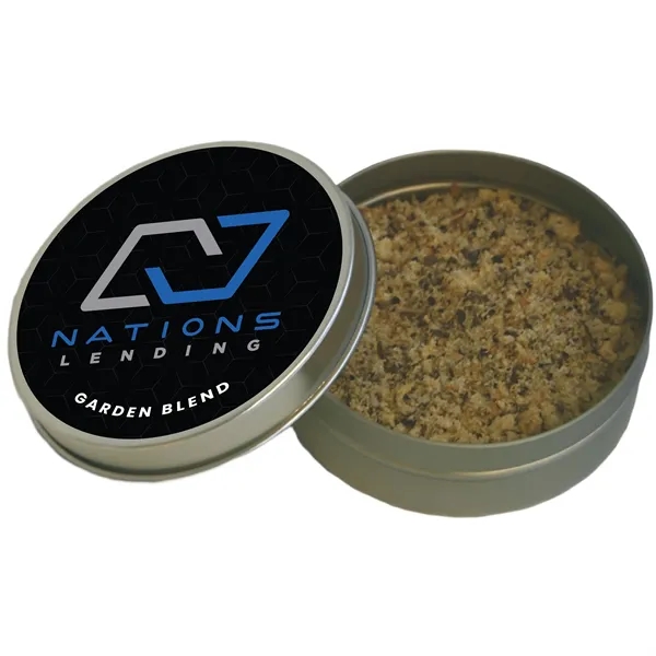 Four ounce gift tin filled with polybagged garden blend vegetable seasoning... from ASI 74601 Calico / Nuding Farms