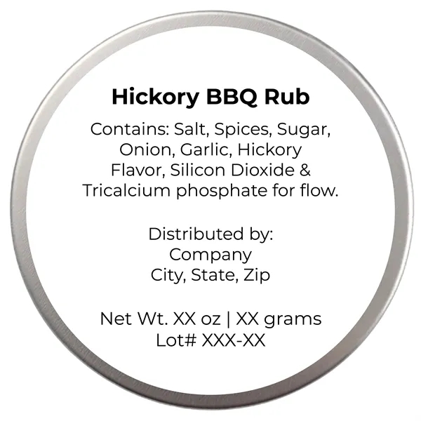 Four ounce gift tin filled with polybagged hickory barbecue seasoning with... from ASI 74601 Calico / Nuding Farms