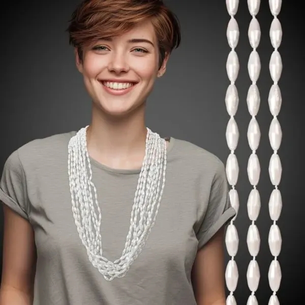 33" plastic white pearl 7mm bead Mardi Gras necklace.... from ASI 42016 Brighter Promotions Inc